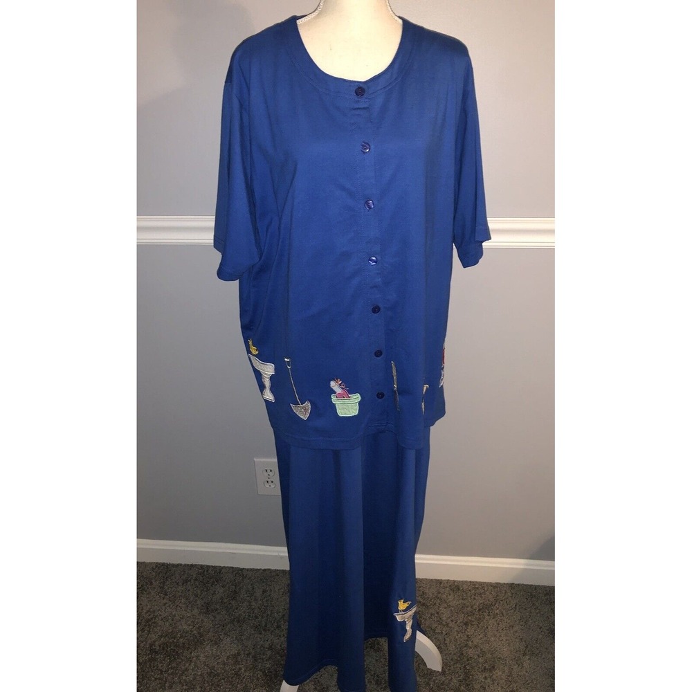 New Quacker Factory Jacket Dress 1X 2 Piece Maxi Embroidered Beaded Gardening